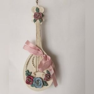 White Musical Mandolin With Purple Blue & Pink Roses Christmas Tree Ornament